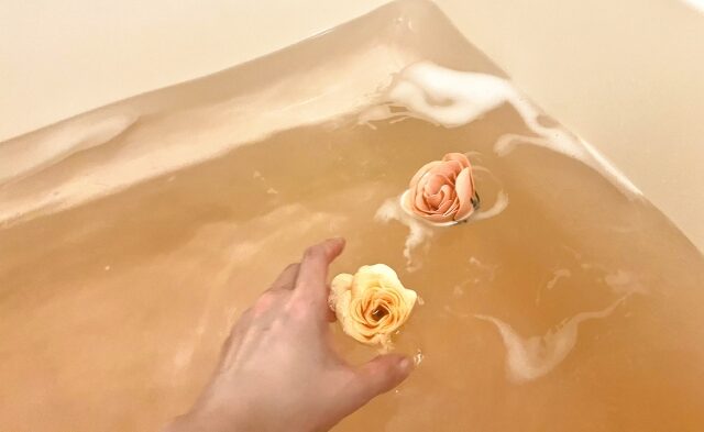 薔薇の入浴剤をいれたお風呂