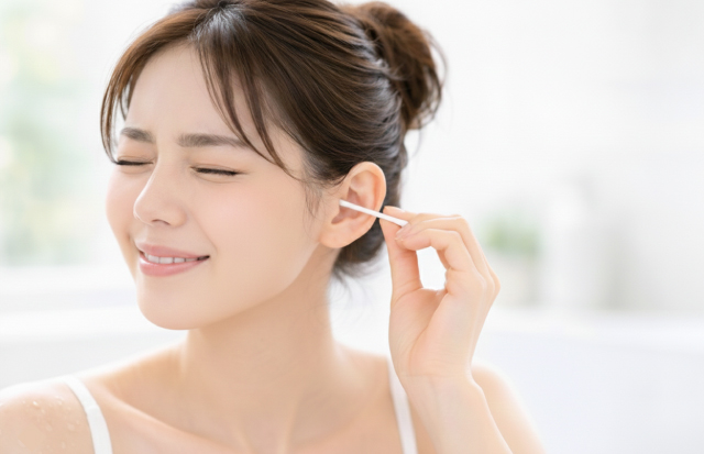 綿棒で耳のケアをしているときに痛くしてしまった若い女性