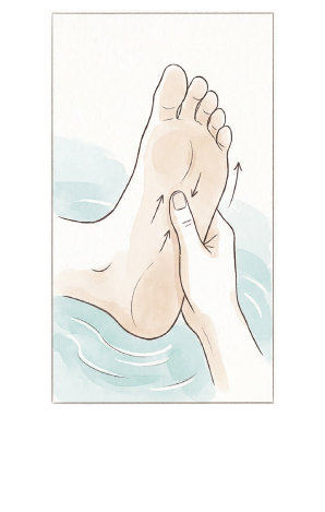 指の付け根からかかとに向かって、親指でゆっくりと押していきます