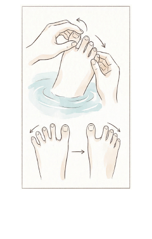 足の指を一本ずつ丁寧に回したり、引っ張ったりしてほぐしましょう