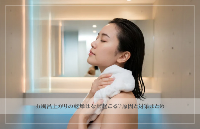 風呂上がりに肌をやさしく拭いている若い女性