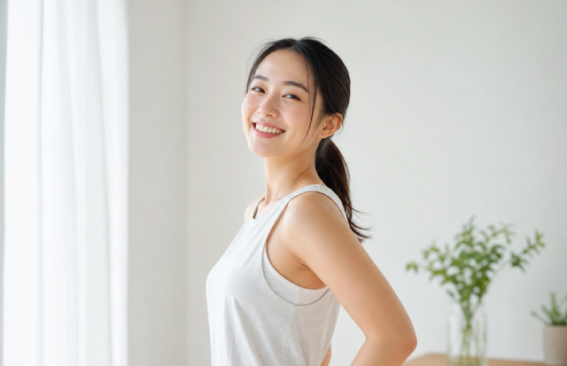 梅雨ダルを乗り切り晴れやかな表情の若い女性