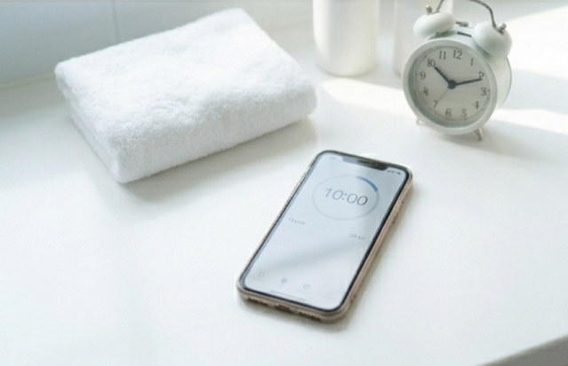 タイマー代わりにセットされたスマートフォン