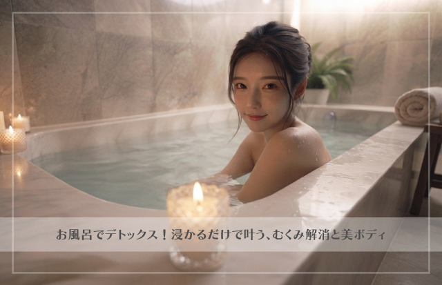 湯舟に浸かりリラックスしている若い女性