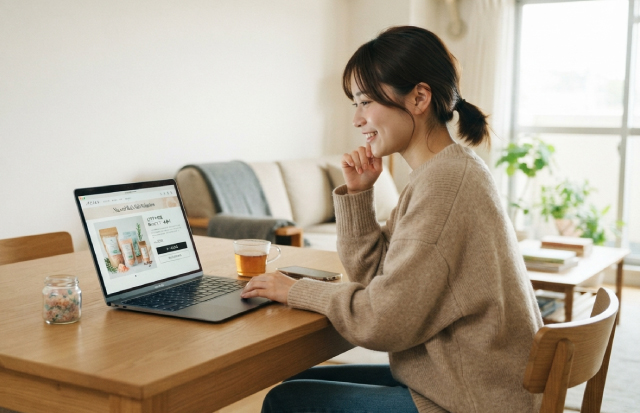 インターネットで買い物する女性